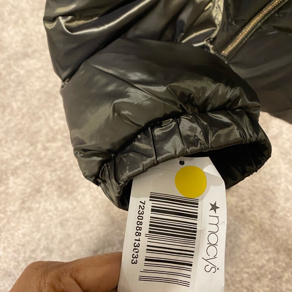 NWT Michael Kors Glossy Olive Puffer Coat with Fur Trim - Picture 3 of 5